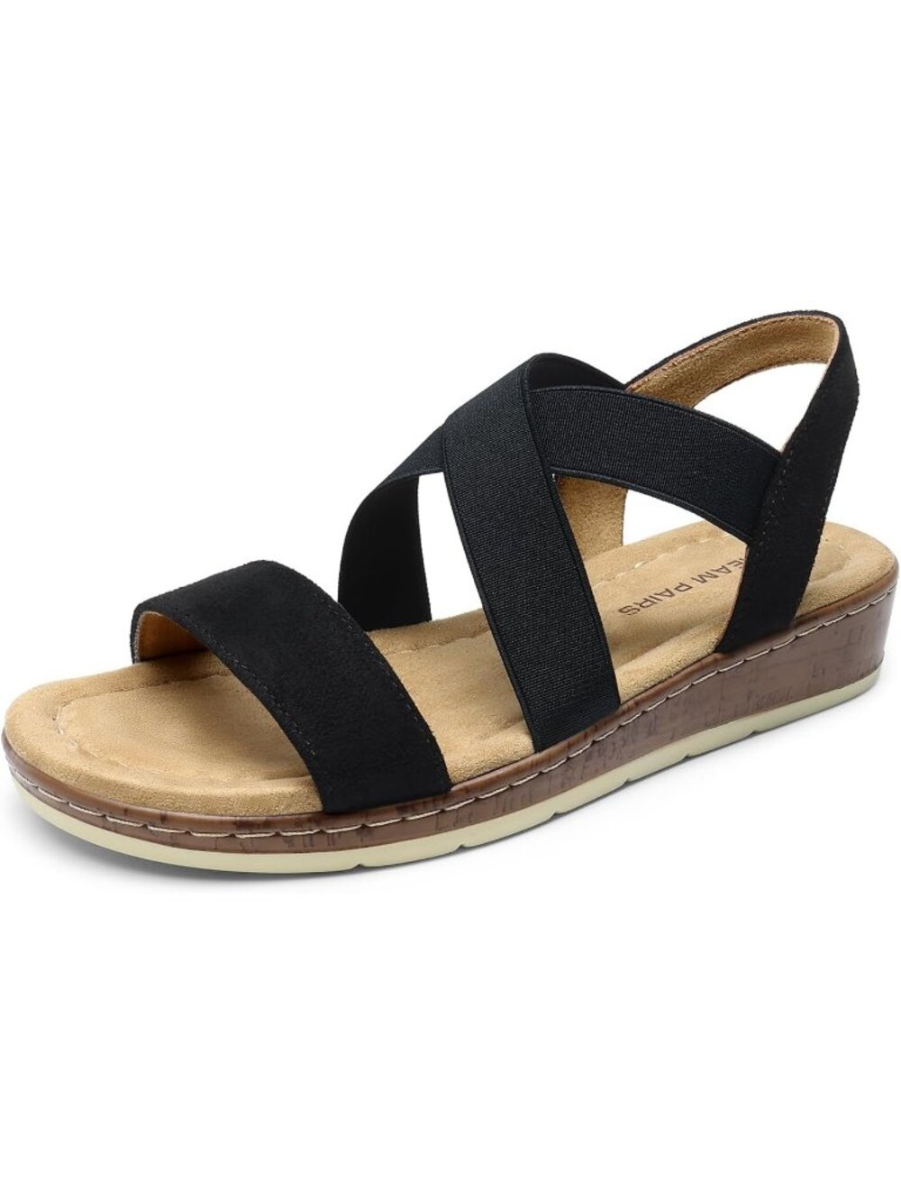 Dream Pairs Women's Black Open Toe Ankle Strap Faux Suede Low Wedge Sandals